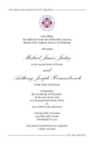 Ordination Invitation, Juday, Hermankevich