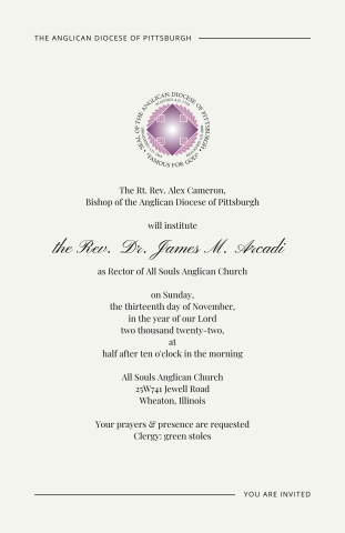 Invitation to the Institution of the Rev. Dr. James M. Arcadi